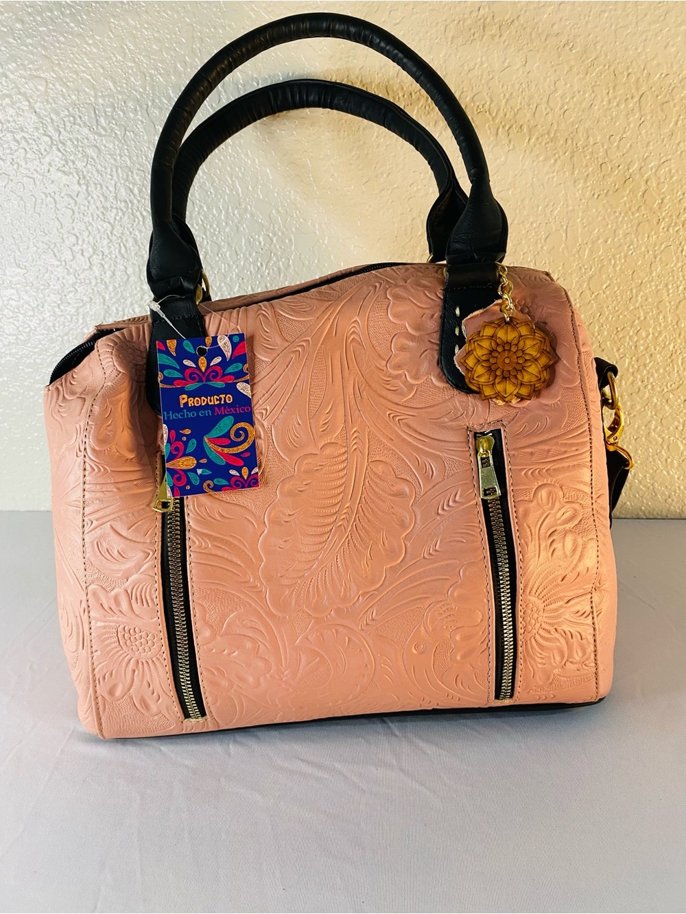 Embossed Floral Satchel - Pink